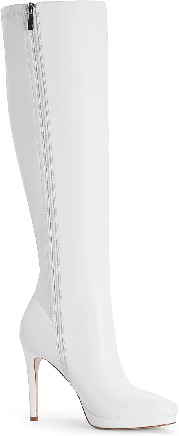 Modatope Knee High Boots Women Platform Boots Pointed Toe Tall Boots 4 In Stiletto High Heel Long Boots Side Zipper Dress Knee High Boots
