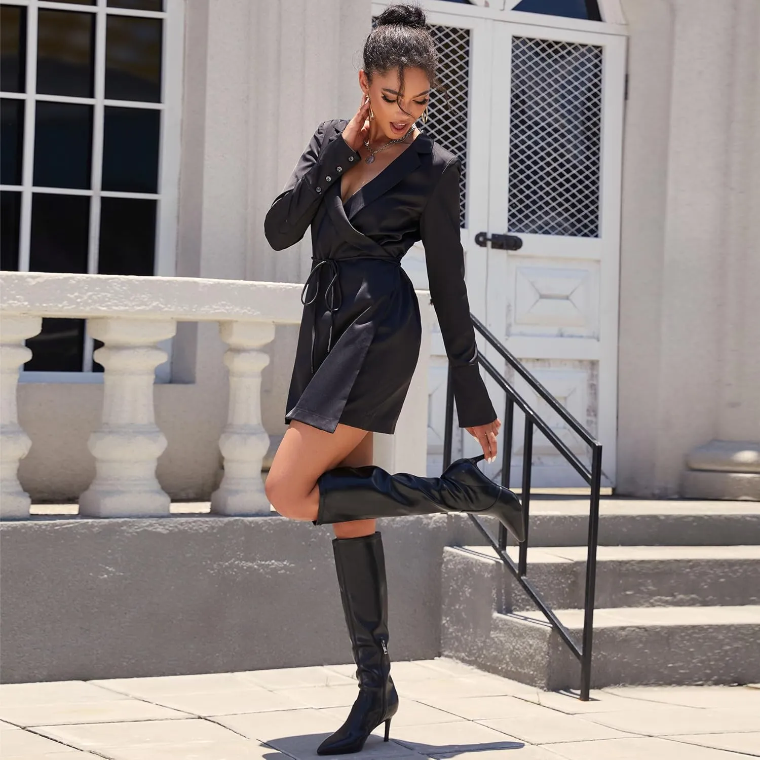 Modatope Knee High Boots Women Pointed Toe Tall Boots Stiletto High Heel Long Boots Side Zipper Dress Fashion Boots Shoes