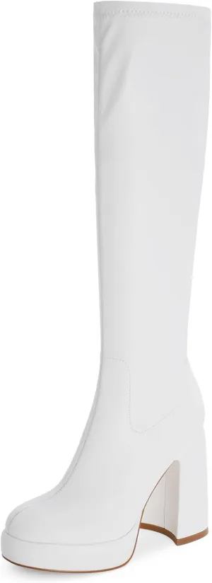 Modatope Platform Knee High Boots for Women Chunky Heel Rounded Toe Womens Knee High Boots Side Zipper Tall Boots