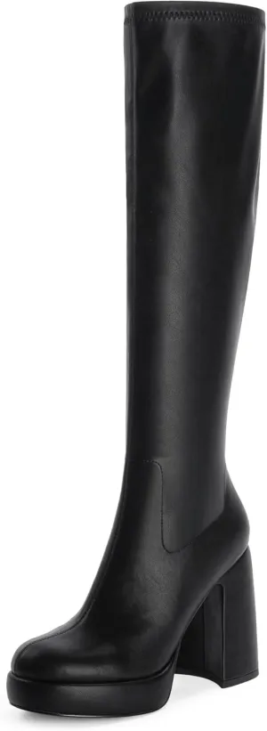 Modatope Platform Knee High Boots for Women Chunky Heel Rounded Toe Womens Knee High Boots Side Zipper Tall Boots