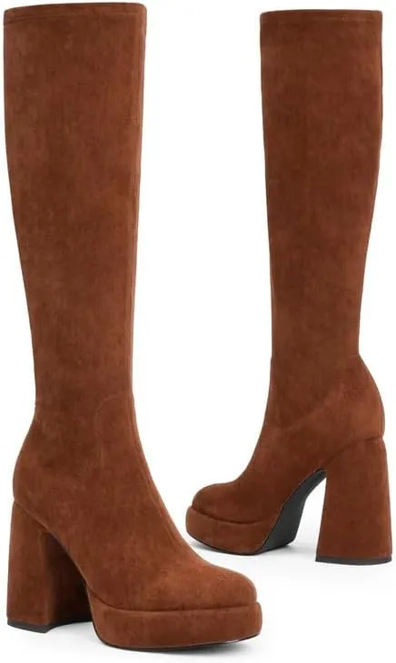 Modatope Platform Knee High Boots for Women Chunky Heel Rounded Toe Womens Knee High Boots Side Zipper Tall Boots