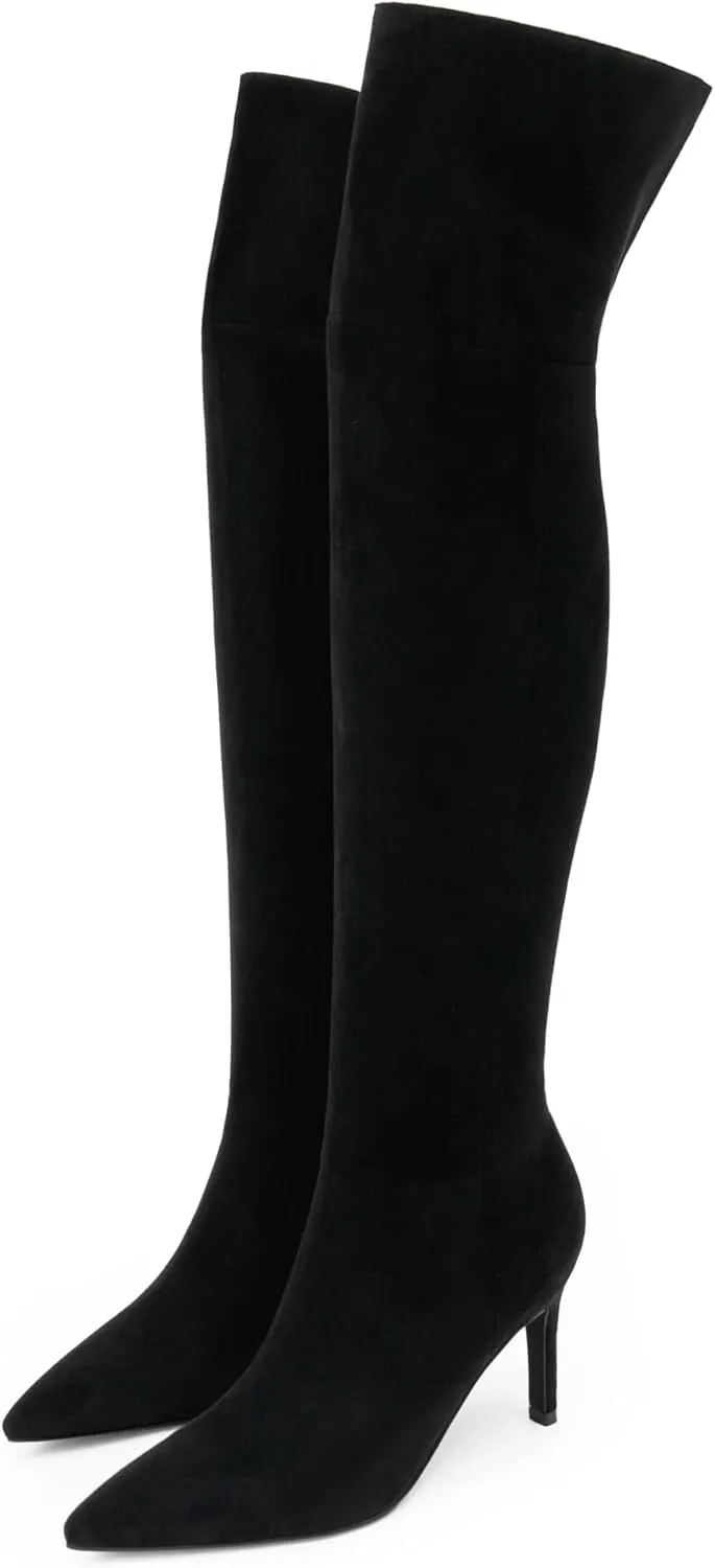 Modatope Thigh High Boots for Women Over The Knee Sexy Pointed Toe High Heel Boots Side Zipper Long Boots