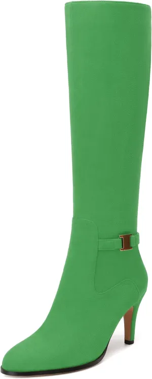 MODENCOCO Knee High Boots for Women Stiletto High Heel Pointed Toe Tall Boots Wide Calf Side Zipper Dress Long Boots Fall Winter Shoes
