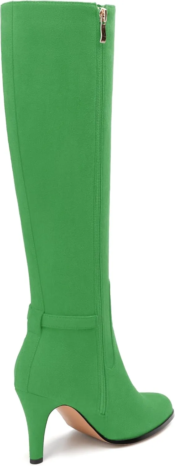 MODENCOCO Knee High Boots for Women Stiletto High Heel Pointed Toe Tall Boots Wide Calf Side Zipper Dress Long Boots Fall Winter Shoes
