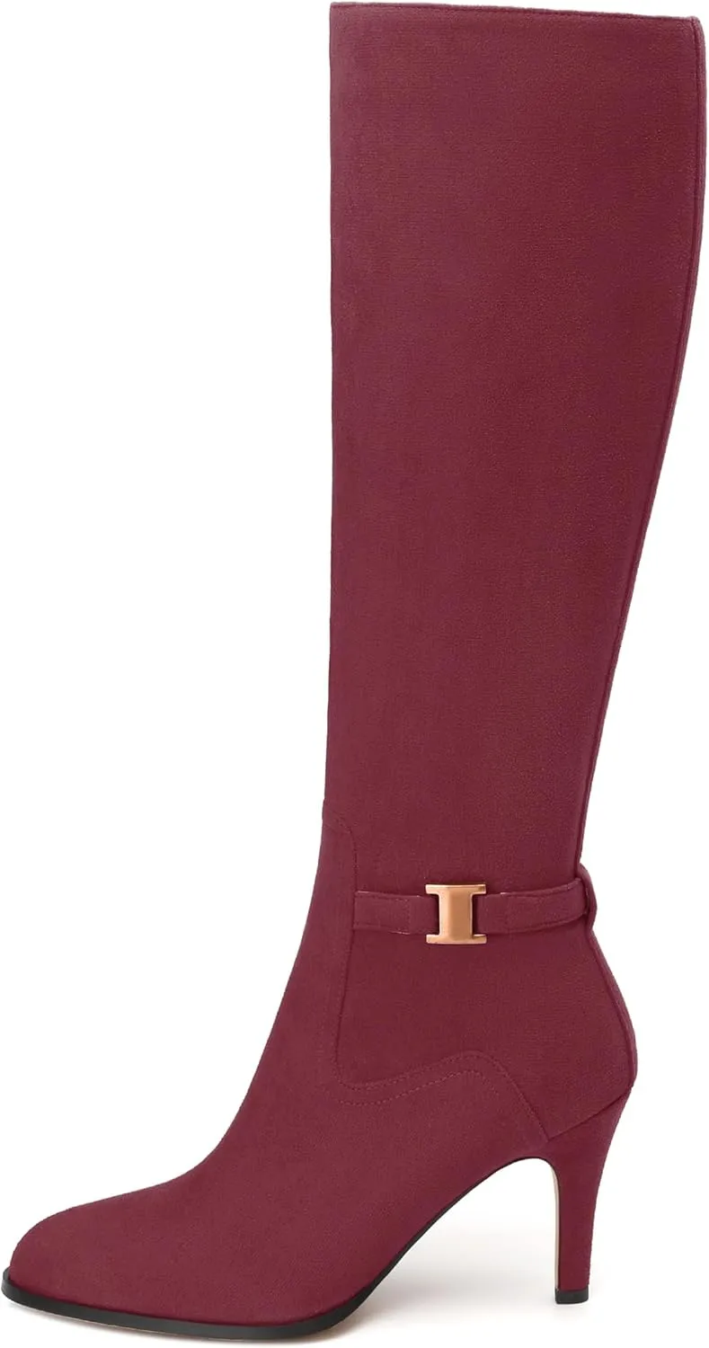 MODENCOCO Knee High Boots for Women Stiletto High Heel Pointed Toe Tall Boots Wide Calf Side Zipper Dress Long Boots Fall Winter Shoes