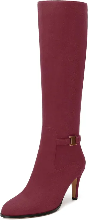 MODENCOCO Knee High Boots for Women Stiletto High Heel Pointed Toe Tall Boots Wide Calf Side Zipper Dress Long Boots Fall Winter Shoes