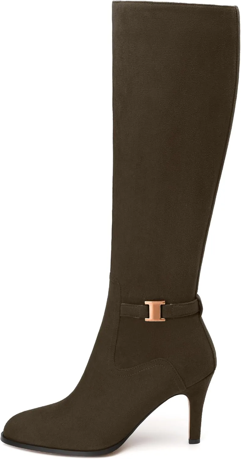 MODENCOCO Knee High Boots for Women Stiletto High Heel Pointed Toe Tall Boots Wide Calf Side Zipper Dress Long Boots Fall Winter Shoes