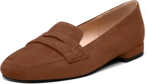 MODENCOCO Women's Loafers Comfortable Square Toe Flats Soft Women's Loafers & Slip-ons Fashion Suede Dress Shoes for Work Dating Casual