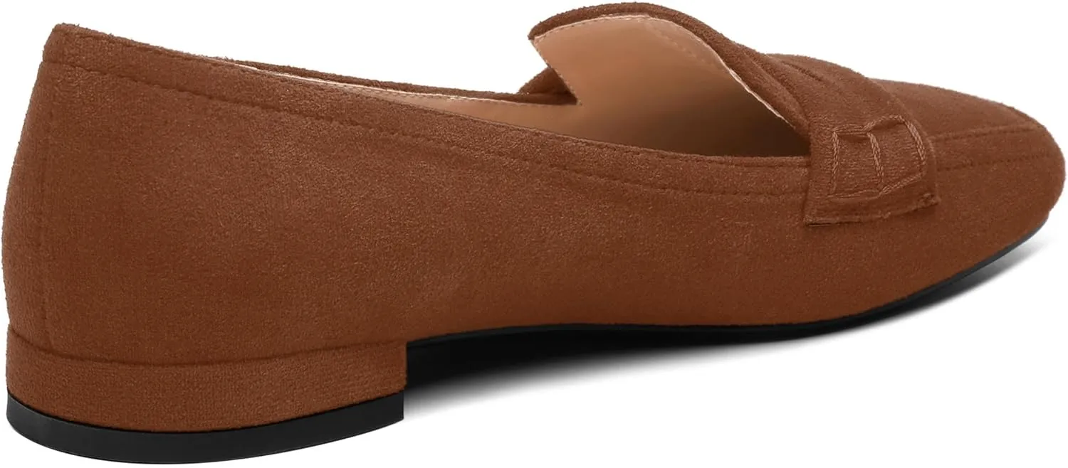 MODENCOCO Women's Loafers Comfortable Square Toe Flats Soft Women's Loafers & Slip-ons Fashion Suede Dress Shoes for Work Dating Casual