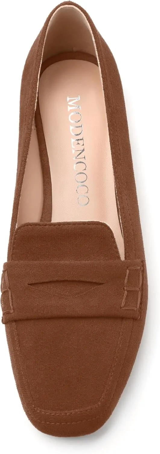 MODENCOCO Women's Loafers Comfortable Square Toe Flats Soft Women's Loafers & Slip-ons Fashion Suede Dress Shoes for Work Dating Casual
