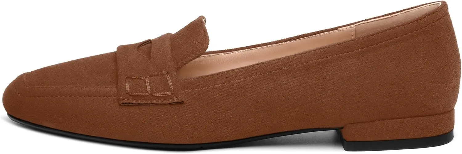 MODENCOCO Women's Loafers Comfortable Square Toe Flats Soft Women's Loafers & Slip-ons Fashion Suede Dress Shoes for Work Dating Casual