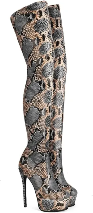 MOOMMO Women Sexy Platform Thigh High Boots Elastic Stiletto High Heel Stretch Over The Knee Boots Side Zipper Round Toe Sexy Thigh High Go Go Boots Pull On for Ladies Dressy Winter party 4-12 M US