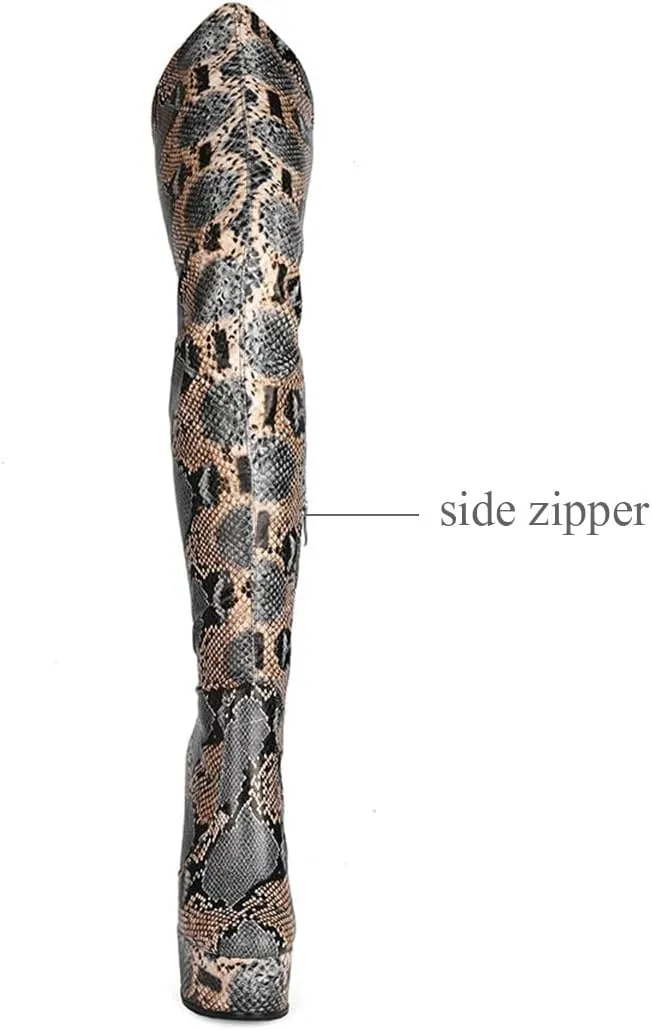MOOMMO Women Sexy Platform Thigh High Boots Elastic Stiletto High Heel Stretch Over The Knee Boots Side Zipper Round Toe Sexy Thigh High Go Go Boots Pull On for Ladies Dressy Winter party 4-12 M US