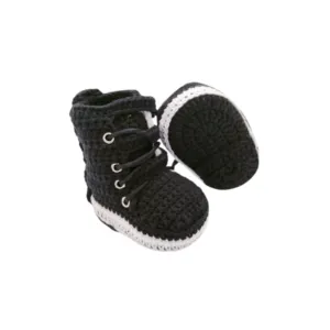 Motocross Baby Boots, Crochet Motorbike Shoes, High Black Biker Boots, Newborn Motorcycle High Boots (6-9 months)