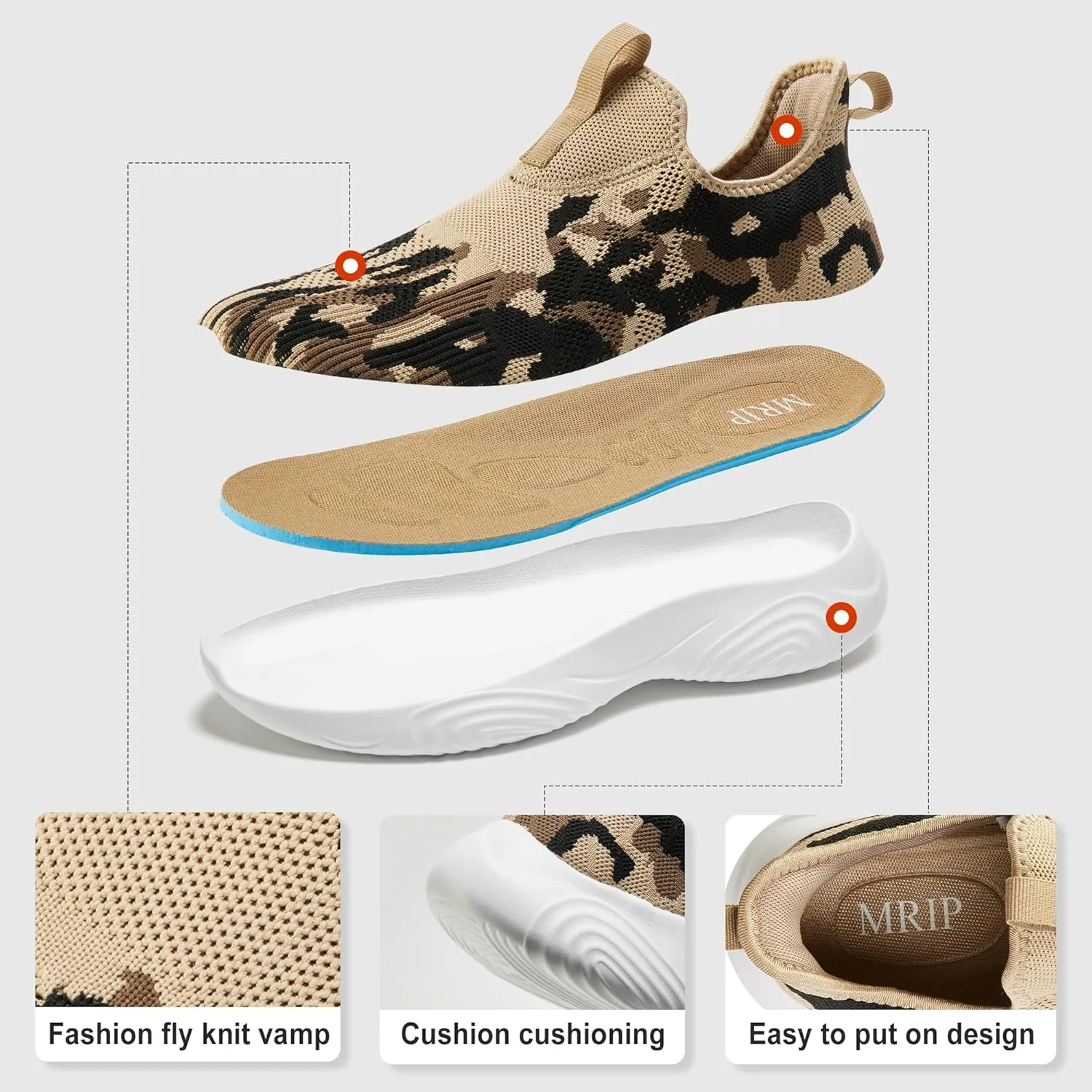 MRIP Mens Slip On Walking Shoes Lightweight Non Slip Gym Workout Running Shoes Mesh Breathable Cushion Fashion Tennis Athletic Casual Sneakers