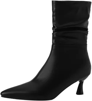 MRKEWUNEY Fashion Womens Pleated Boots Stiletto High Heel Mid Calf Boots