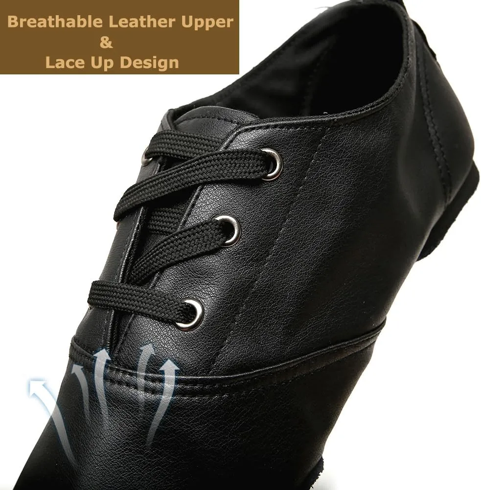 MSMAX Jazz Shoes for Women Black Leather Renaissance Boots for Men