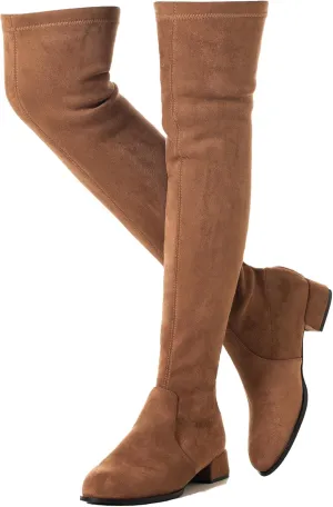 Mtzyoa Thigh High Block Heel Boot Women Pointed Toe Stretch Over The Knee Boots