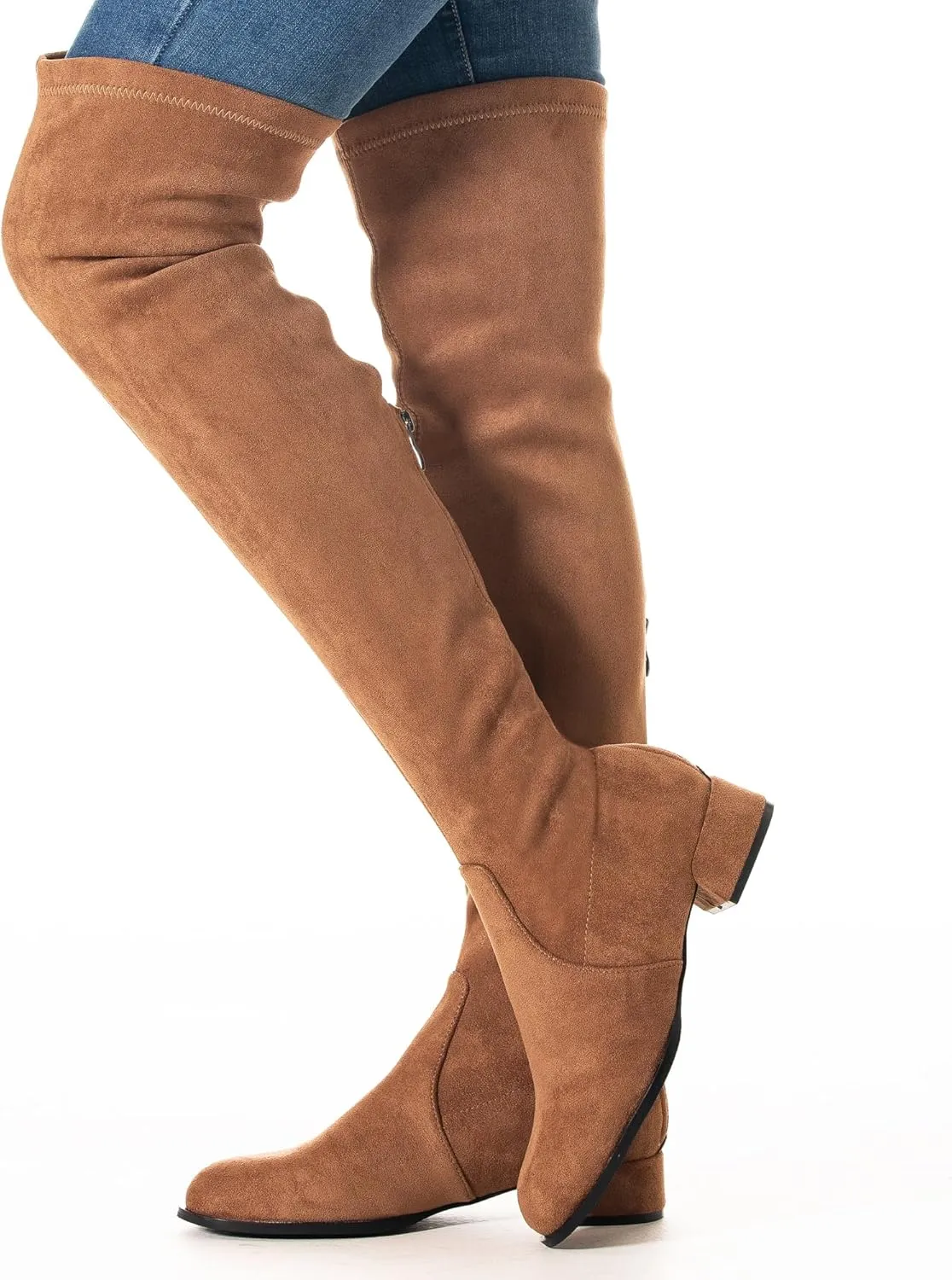Mtzyoa Thigh High Block Heel Boot Women Pointed Toe Stretch Over The Knee Boots