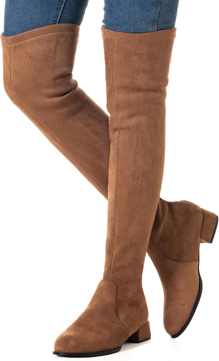 Mtzyoa Thigh High Block Heel Boot Women Pointed Toe Stretch Over The Knee Boots