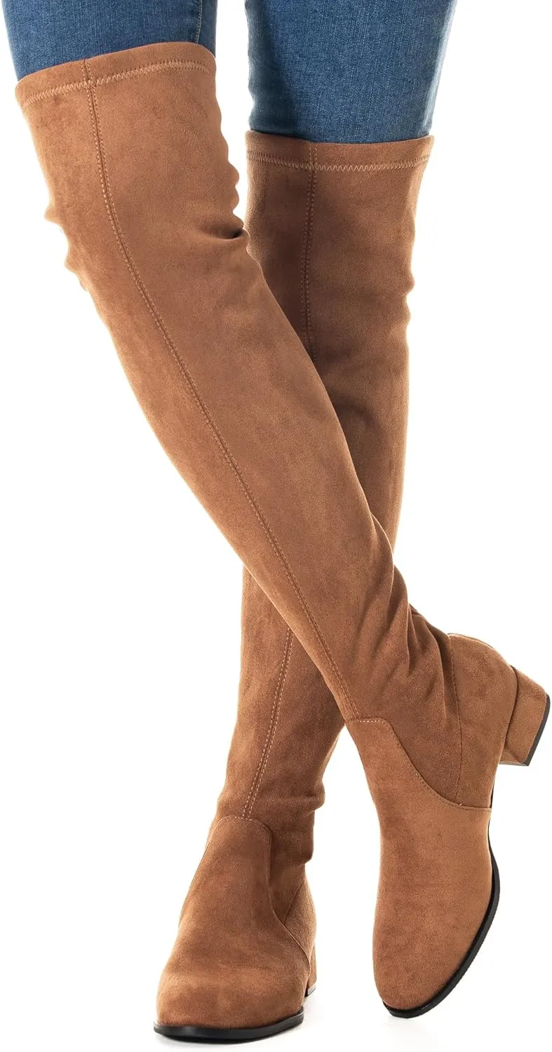 Mtzyoa Thigh High Block Heel Boot Women Pointed Toe Stretch Over The Knee Boots