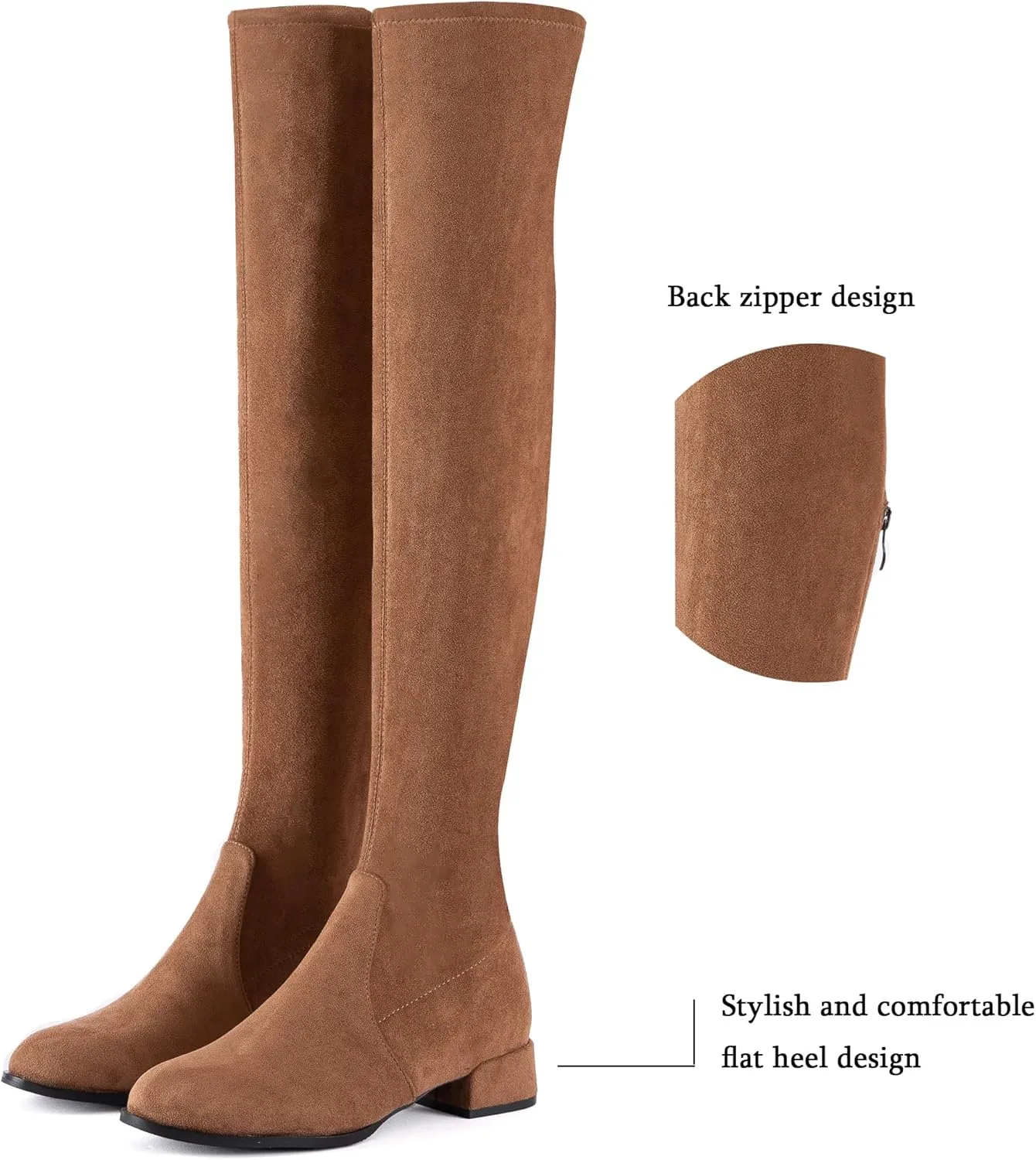 Mtzyoa Thigh High Block Heel Boot Women Pointed Toe Stretch Over The Knee Boots