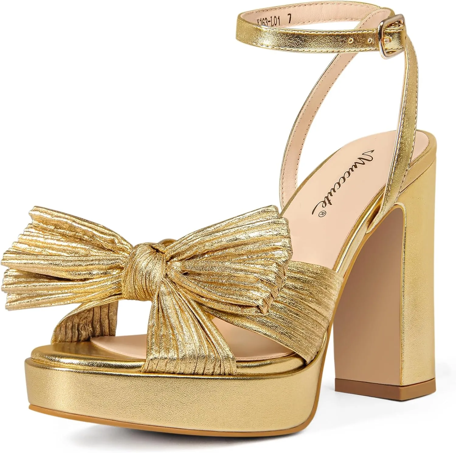 MUCCCUTE Bow Heels for Women Chunky Platform Heels with Ankle Strap Open Toe Heeled Sandals Bridal Wedding Dressy Shoes
