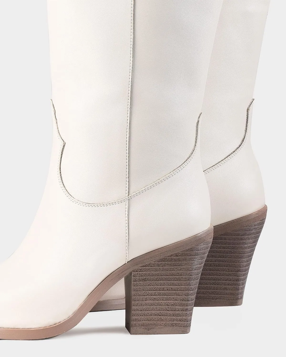 MUCCCUTE Cowgirl Boots Women Cowboy Knee High Boots Pointed Toe Chunky Heel Suede and Faux Leather Botas with Stud Embroidered