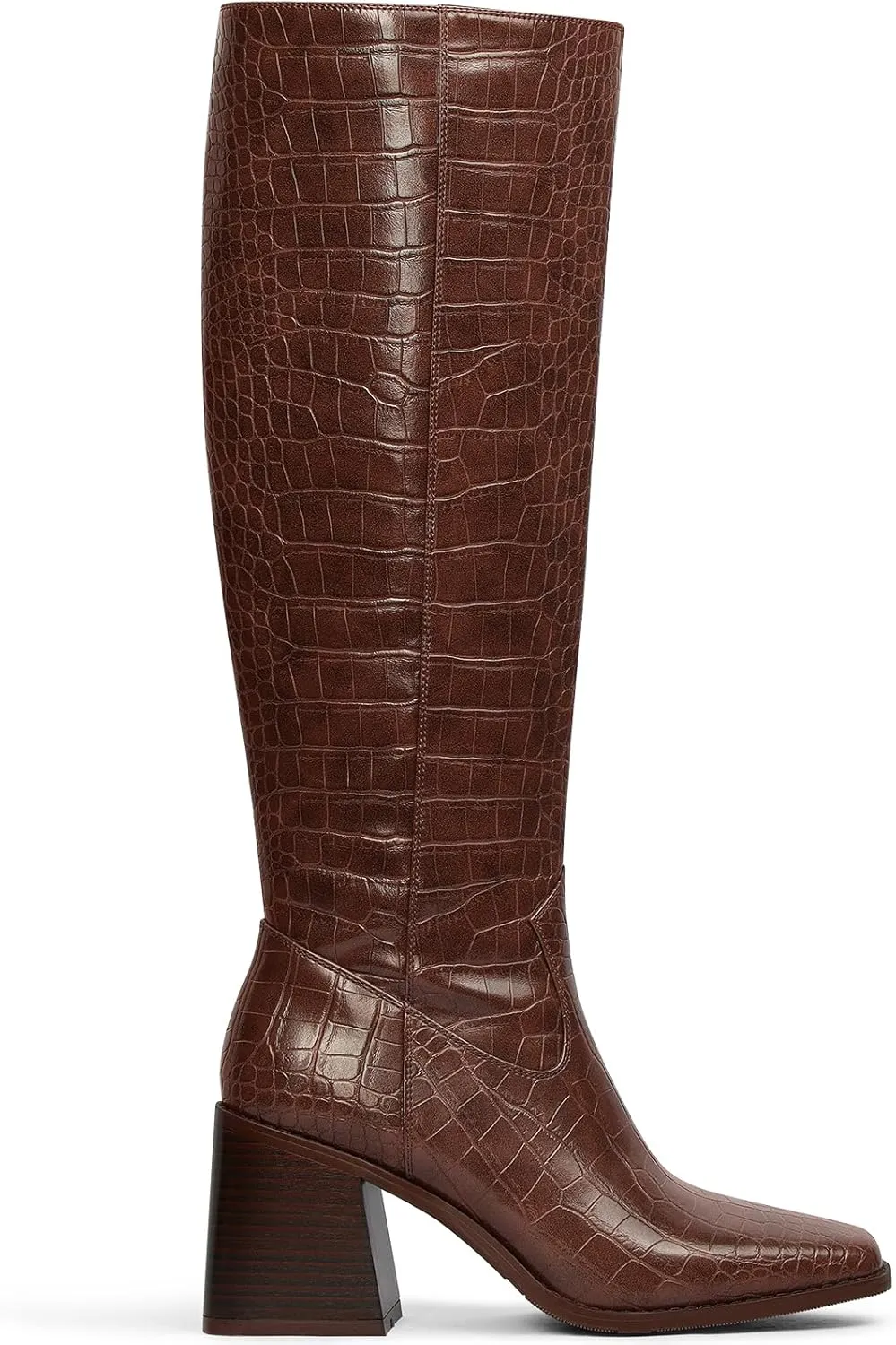 MUCCCUTE Knee High Boots for Women - Square Toe Chunky Block Heel Boots with Side Zipper Pull On Tall Boot