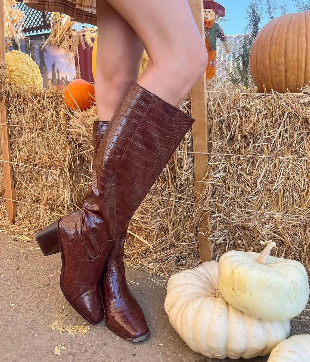MUCCCUTE Knee High Boots for Women - Square Toe Chunky Block Heel Boots with Side Zipper Pull On Tall Boot