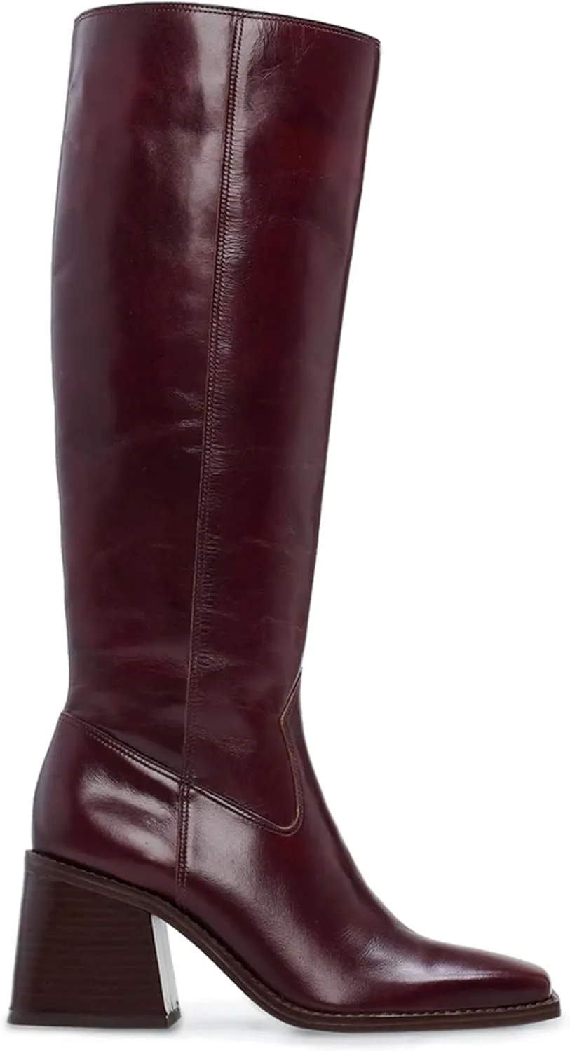 MUCCCUTE Knee High Boots for Women - Square Toe Chunky Block Heel Boots with Side Zipper Pull On Tall Boot