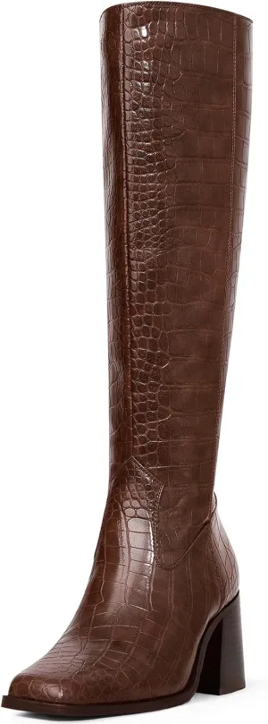 MUCCCUTE Knee High Boots for Women - Square Toe Chunky Block Heel Boots with Side Zipper Pull On Tall Boot
