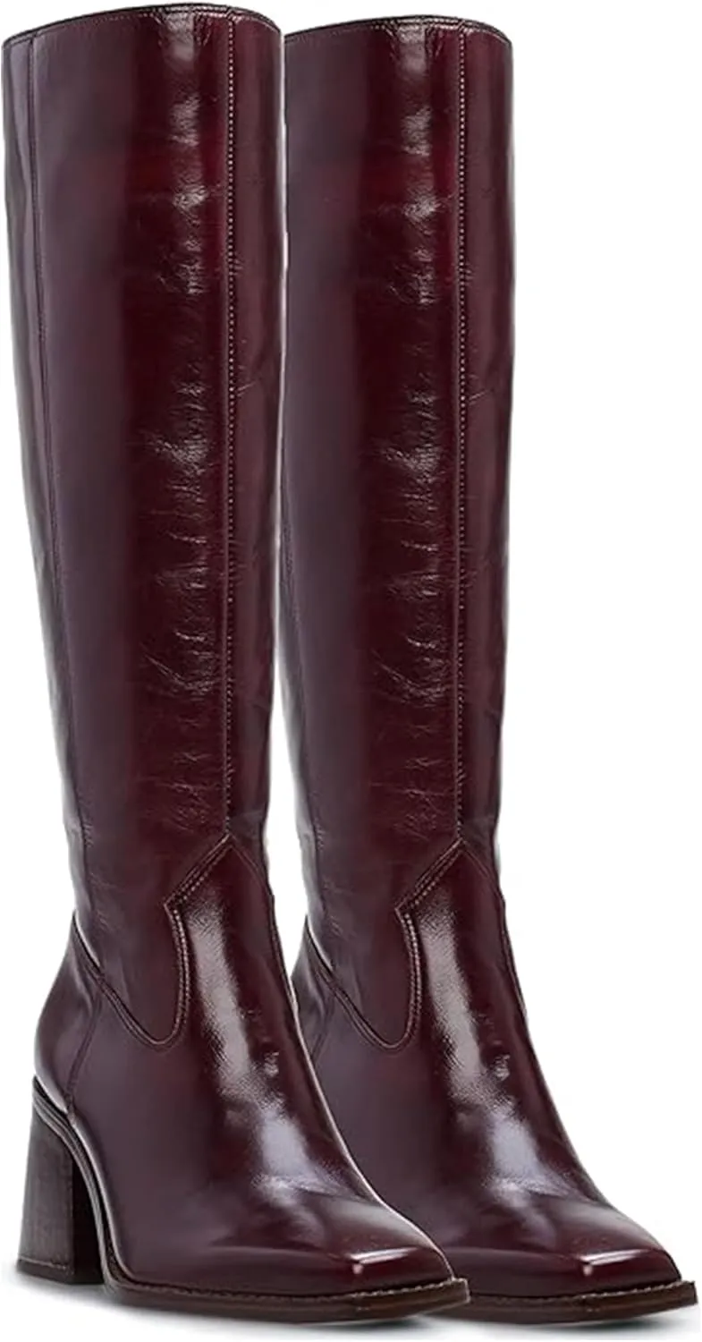 MUCCCUTE Knee High Boots for Women - Square Toe Chunky Block Heel Boots with Side Zipper Pull On Tall Boot
