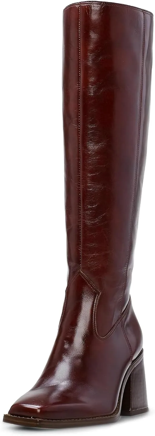 MUCCCUTE Knee High Boots for Women - Square Toe Chunky Block Heel Boots with Side Zipper Pull On Tall Boot