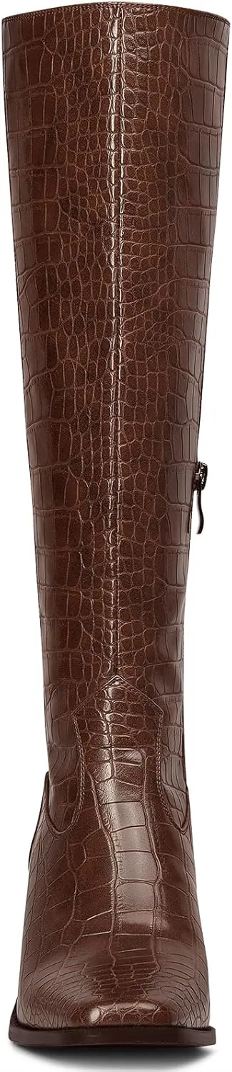 MUCCCUTE Knee High Boots for Women - Square Toe Chunky Block Heel Boots with Side Zipper Pull On Tall Boot
