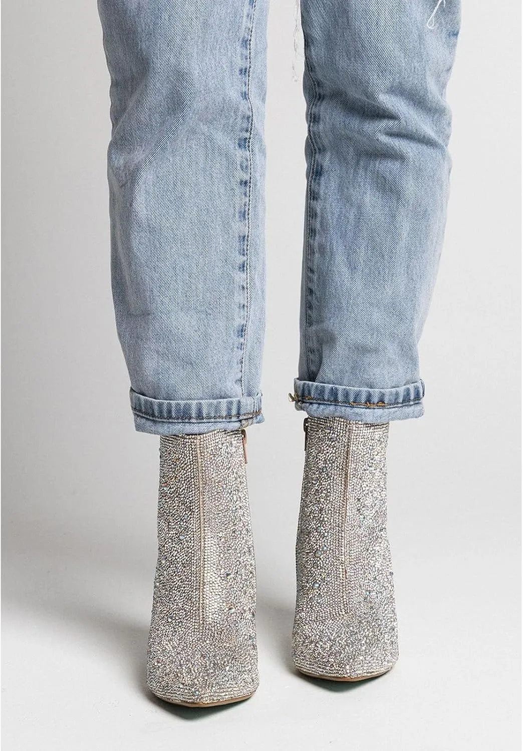 MUCCCUTE Women's Rhinestone Boots Knee High Pointed Toe Stiletto High Heel Sparkly Boots Fashion Wedding Party Date Dress