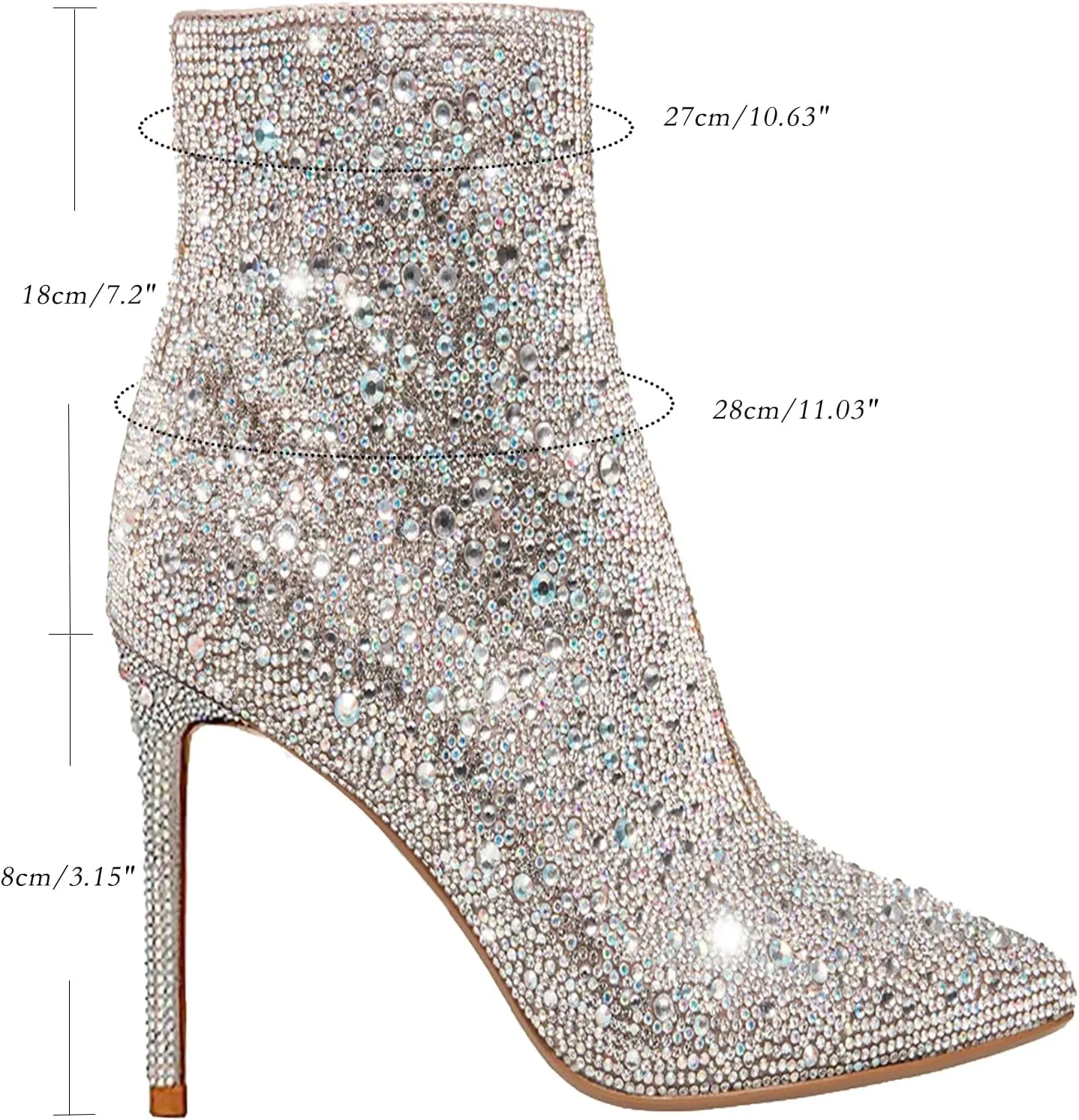MUCCCUTE Women's Rhinestone Boots Knee High Pointed Toe Stiletto High Heel Sparkly Boots Fashion Wedding Party Date Dress