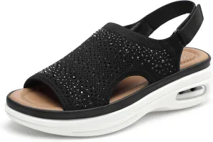 mysoft Women's Comfortable Air Cushion Support Walking Sandals Breathable Knit Slingback Platform Shoes