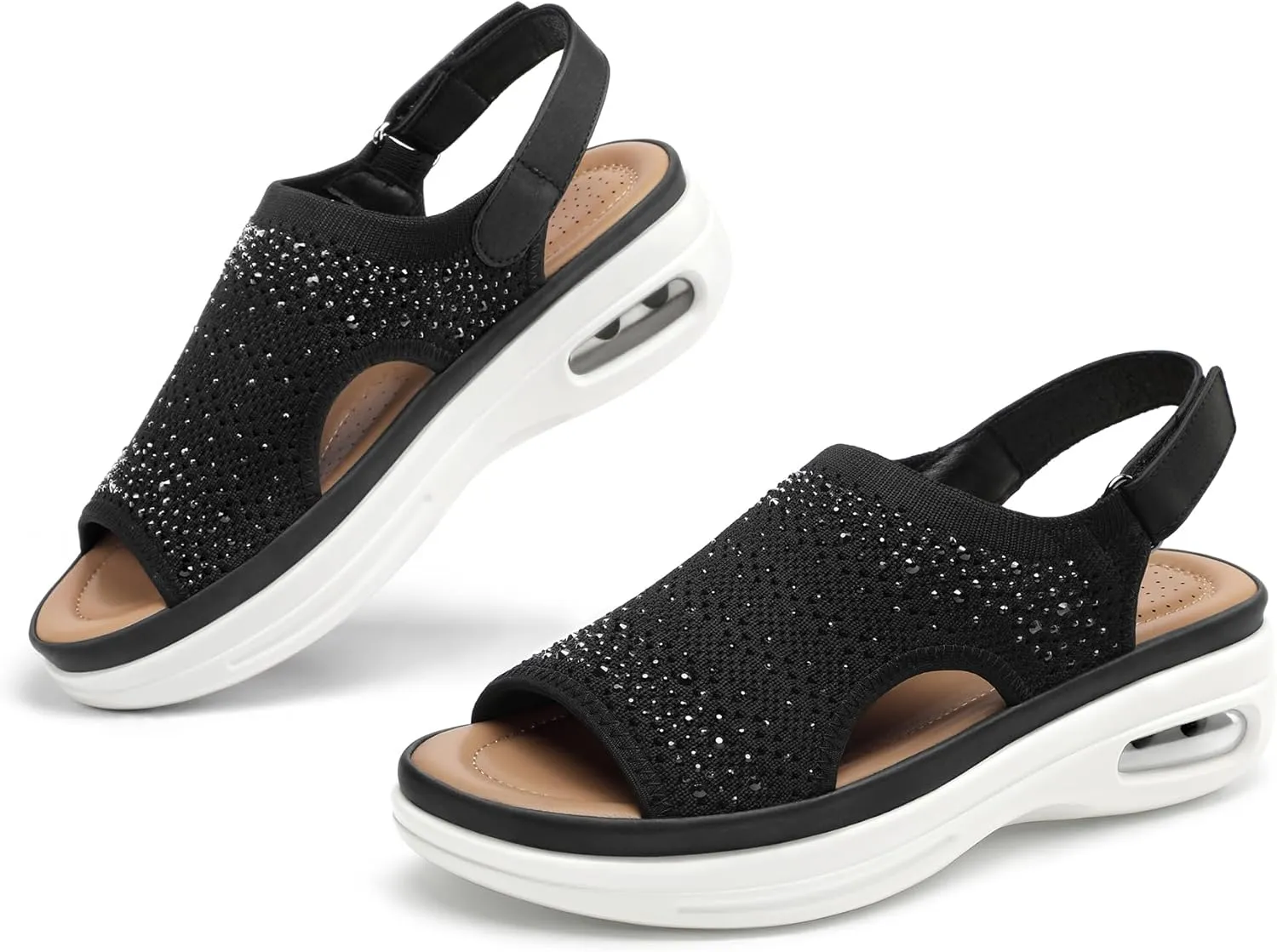 mysoft Women's Comfortable Air Cushion Support Walking Sandals Breathable Knit Slingback Platform Shoes