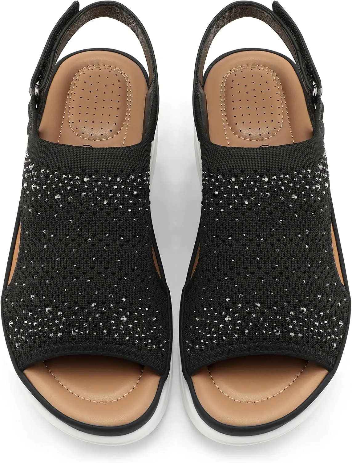 mysoft Women's Comfortable Air Cushion Support Walking Sandals Breathable Knit Slingback Platform Shoes