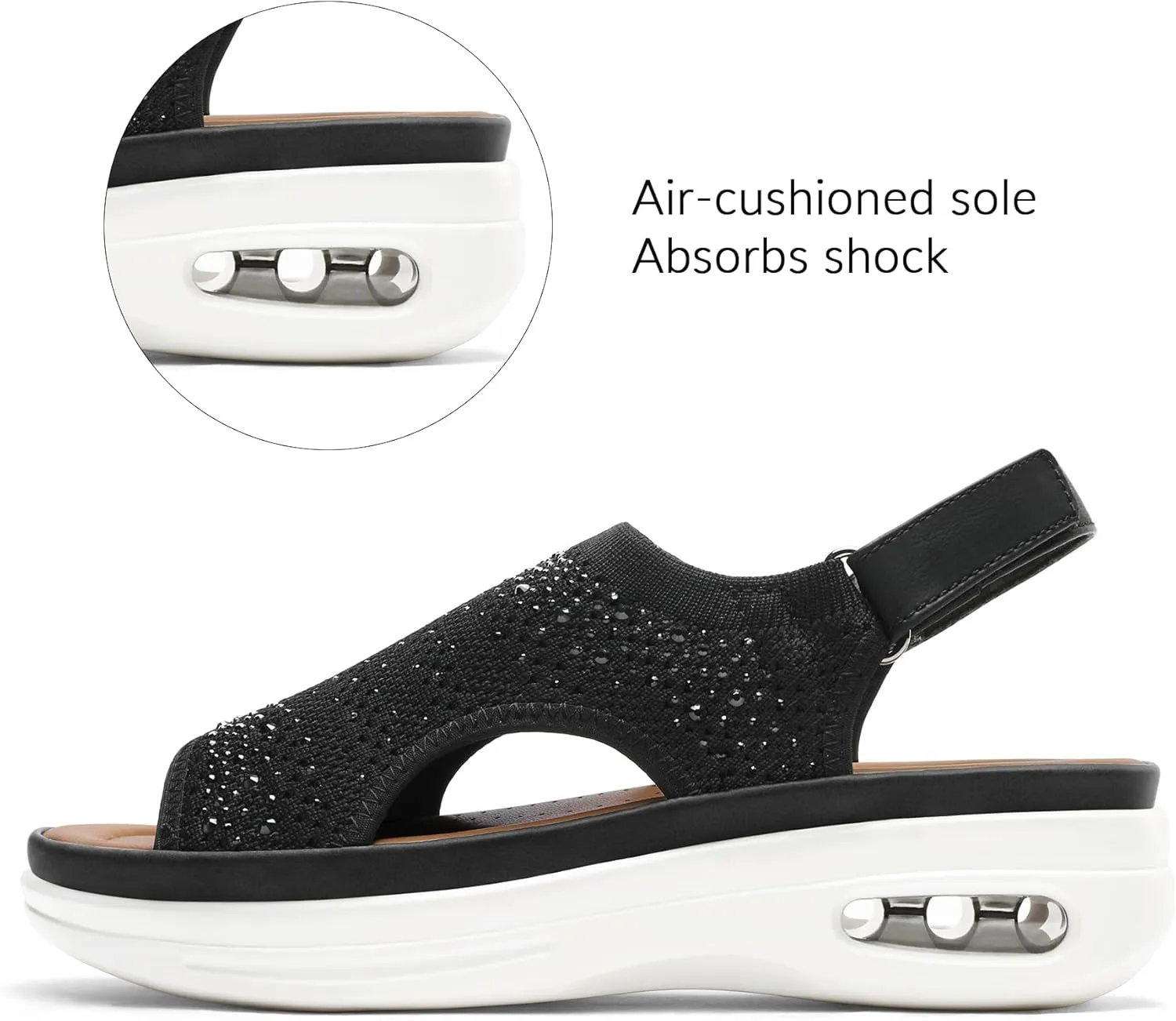 mysoft Women's Comfortable Air Cushion Support Walking Sandals Breathable Knit Slingback Platform Shoes