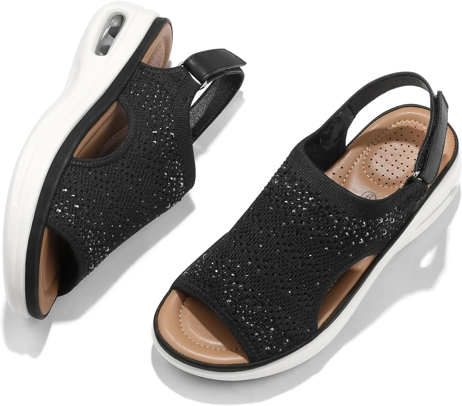 mysoft Women's Comfortable Air Cushion Support Walking Sandals Breathable Knit Slingback Platform Shoes