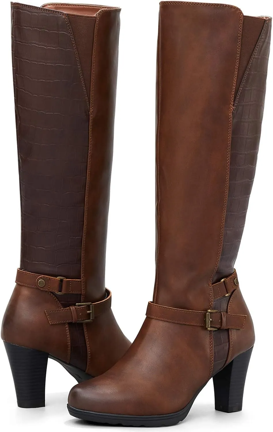 mysoft Women's Knee High Boots Chunky Heel Boots with Zipper