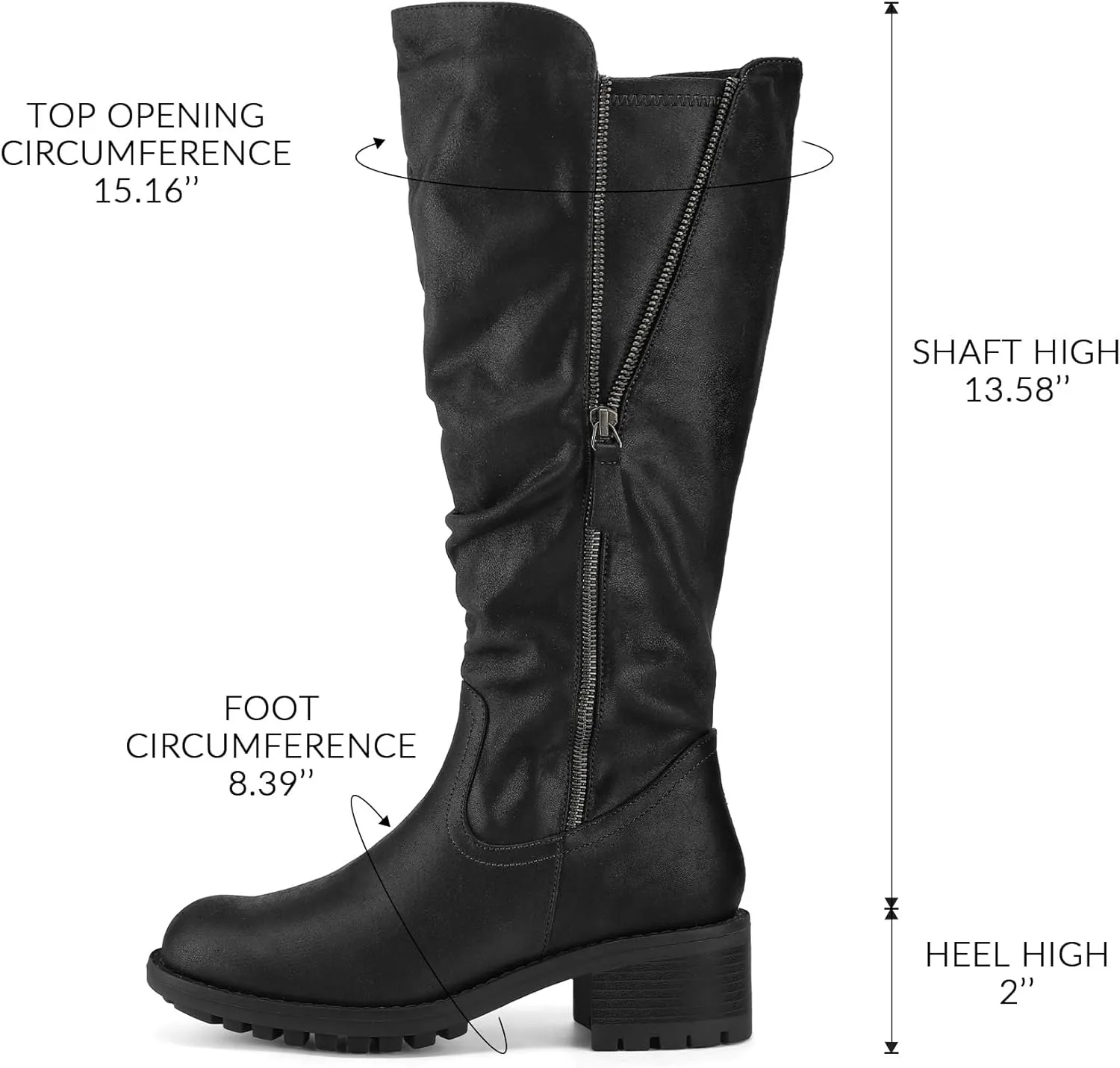 mysoft Women's Knee High Boots Side Zipper Lug Sole 2 Inch Stacked Chunky Heel Boots