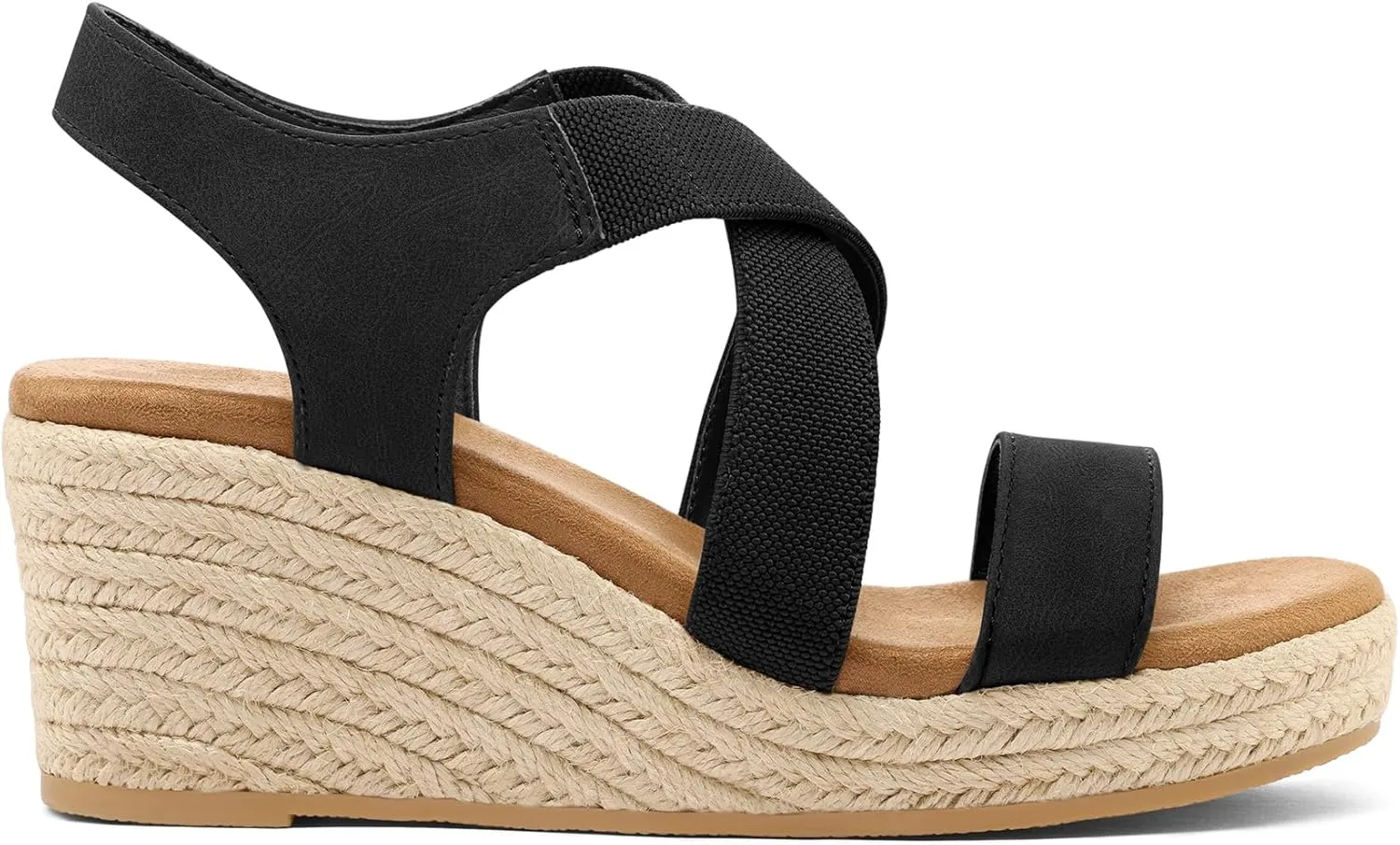 mysoft Women's Platform Espadrille Wedge Sandals Open Toe Elastic Ankle Strap Crisscross Slip on Summer Shoes