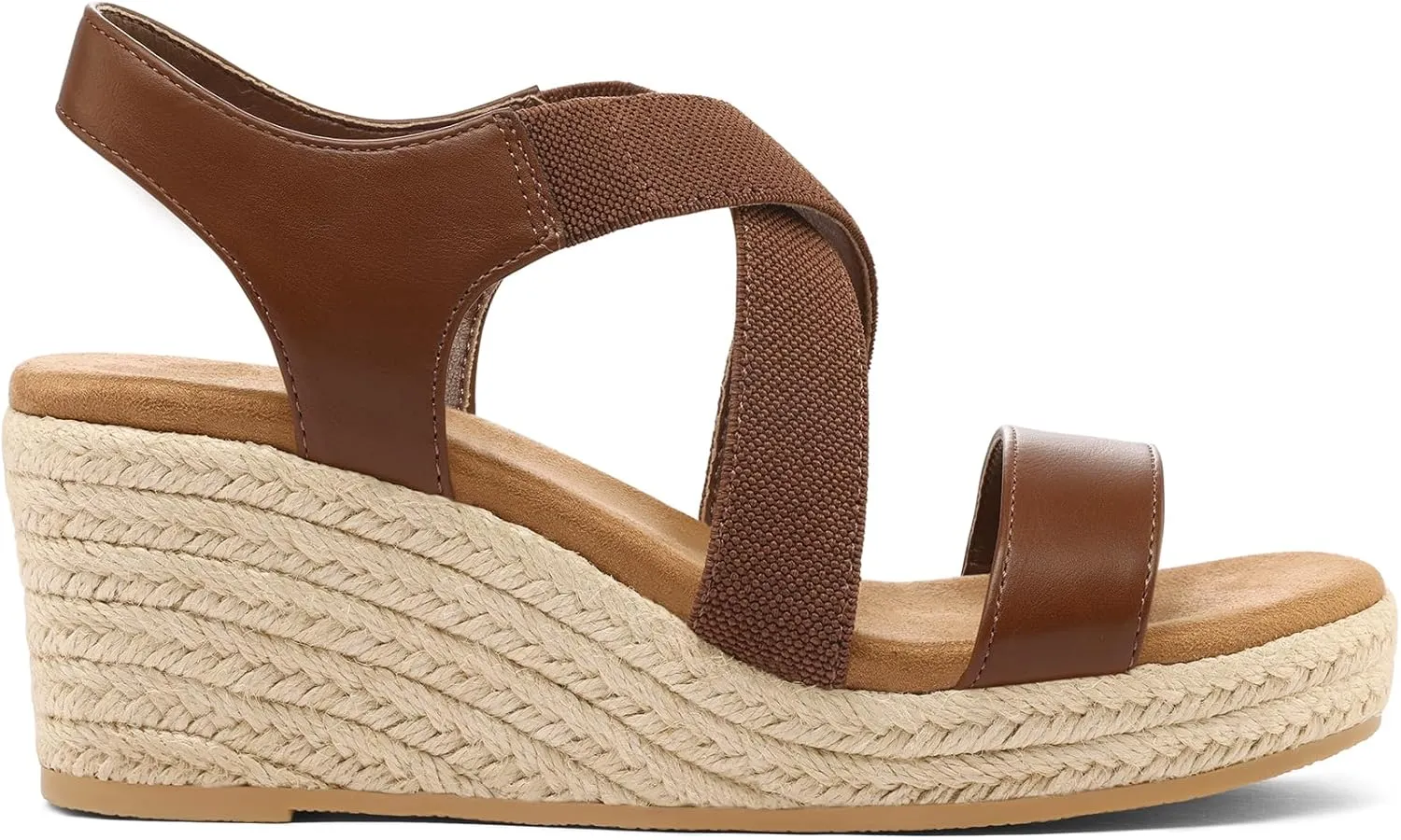 mysoft Women's Platform Espadrille Wedge Sandals Open Toe Elastic Ankle Strap Crisscross Slip on Summer Shoes