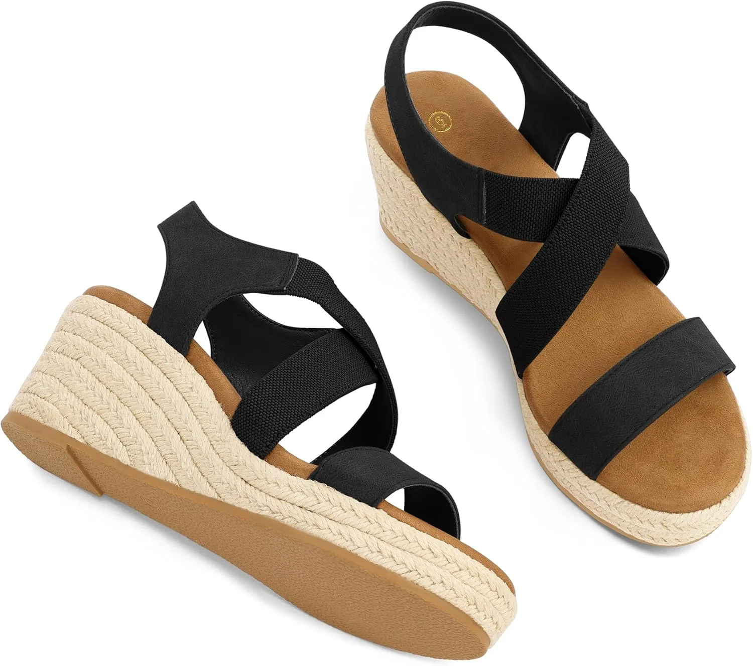 mysoft Women's Platform Espadrille Wedge Sandals Open Toe Elastic Ankle Strap Crisscross Slip on Summer Shoes