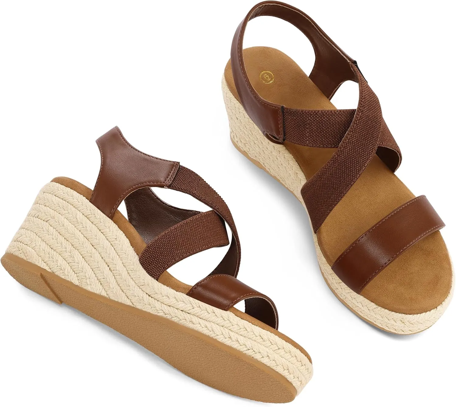 mysoft Women's Platform Espadrille Wedge Sandals Open Toe Elastic Ankle Strap Crisscross Slip on Summer Shoes