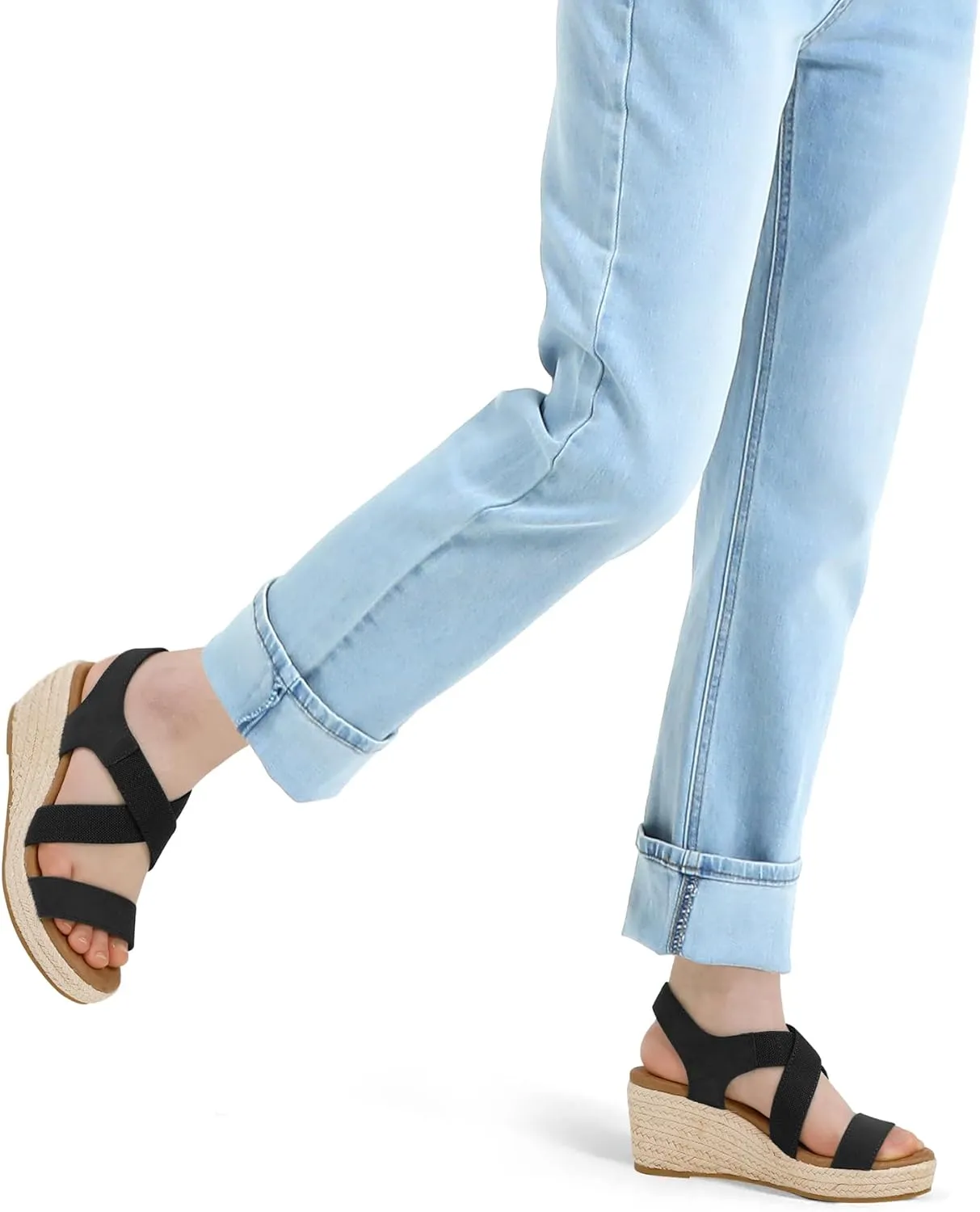 mysoft Women's Platform Espadrille Wedge Sandals Open Toe Elastic Ankle Strap Crisscross Slip on Summer Shoes