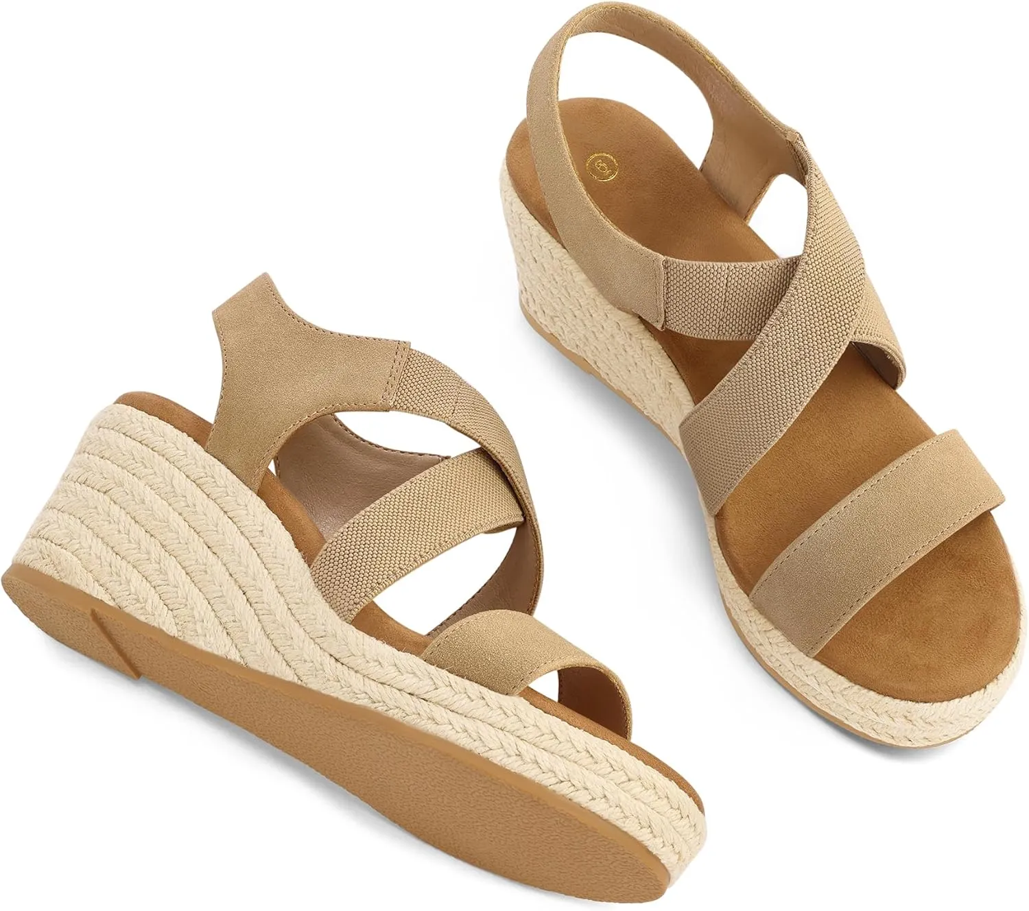 mysoft Women's Platform Espadrille Wedge Sandals Open Toe Elastic Ankle Strap Crisscross Slip on Summer Shoes